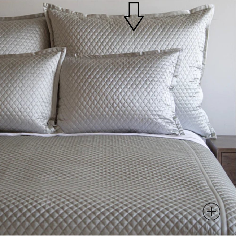 $488! NWT Ann Gish 100% Silk Charmeuse Quilted Pillow Sham - 36" x 30" - Frost